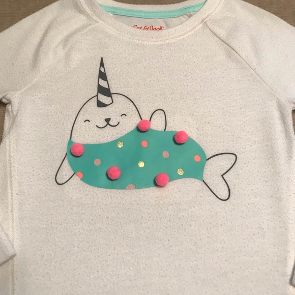 Cat & Jack White LS Graphic Blouse 
4 / 5 XS Extra Small 
Seal with Pink Tassels - Picture 14 of 15